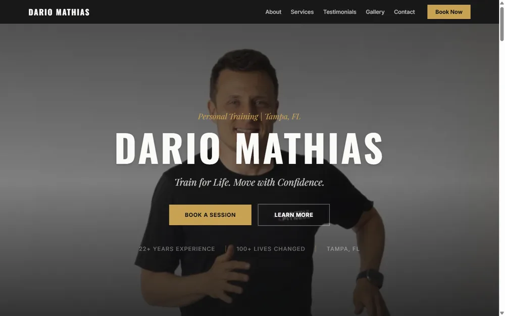 Homepage of Dario Mathias Personal Training, a personal-trainer website built by Amso AI Solutions