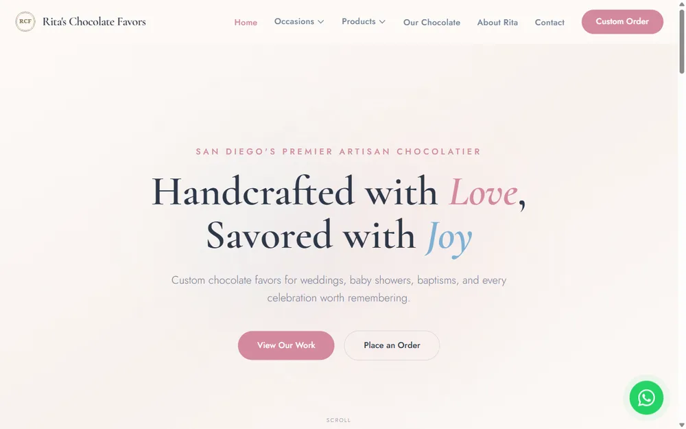 Homepage of Rita's Chocolate Favors, a custom chocolatier website built by Amso AI Solutions